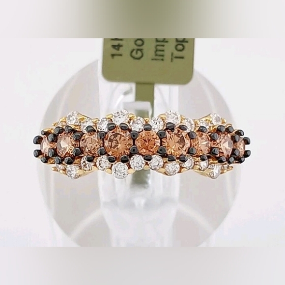 14 Yellow Gold Plated Imperial Topaz Jewelry - FIRM! New 14k Gold Plated Lab Imperial Topaz & White Sapphire Stunning Ring